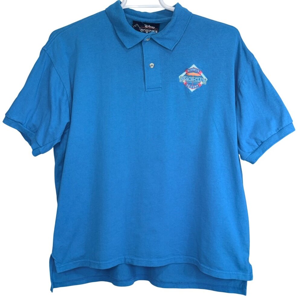 Disney Originals Polo Shirt Mens L Teal Embroidered Logo Cotton 90s Beach Club R